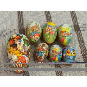 Lot Of 7 Vintage West Germany Paper Mache Easter Eggs XL M S Open Candy Chick